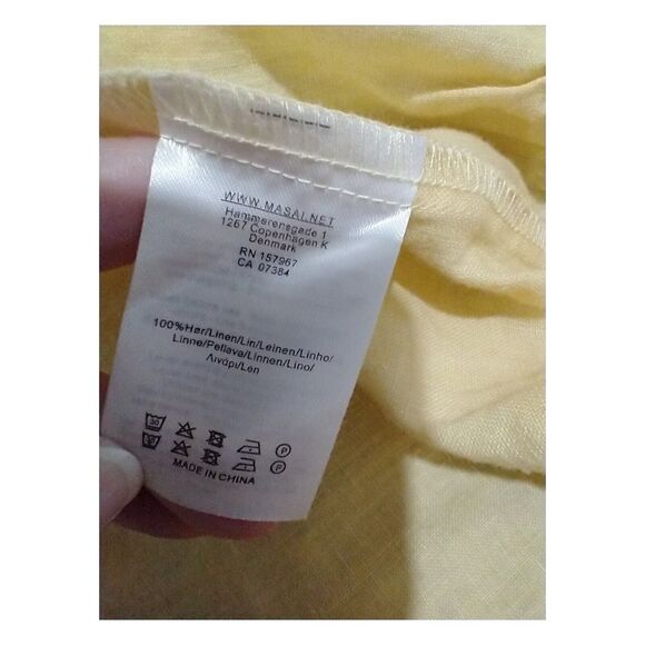 Masai Copenhagen Idana Linen Button-Up Yellow Blouse Size Medium - Peplum Hem - Picture 5 of 9